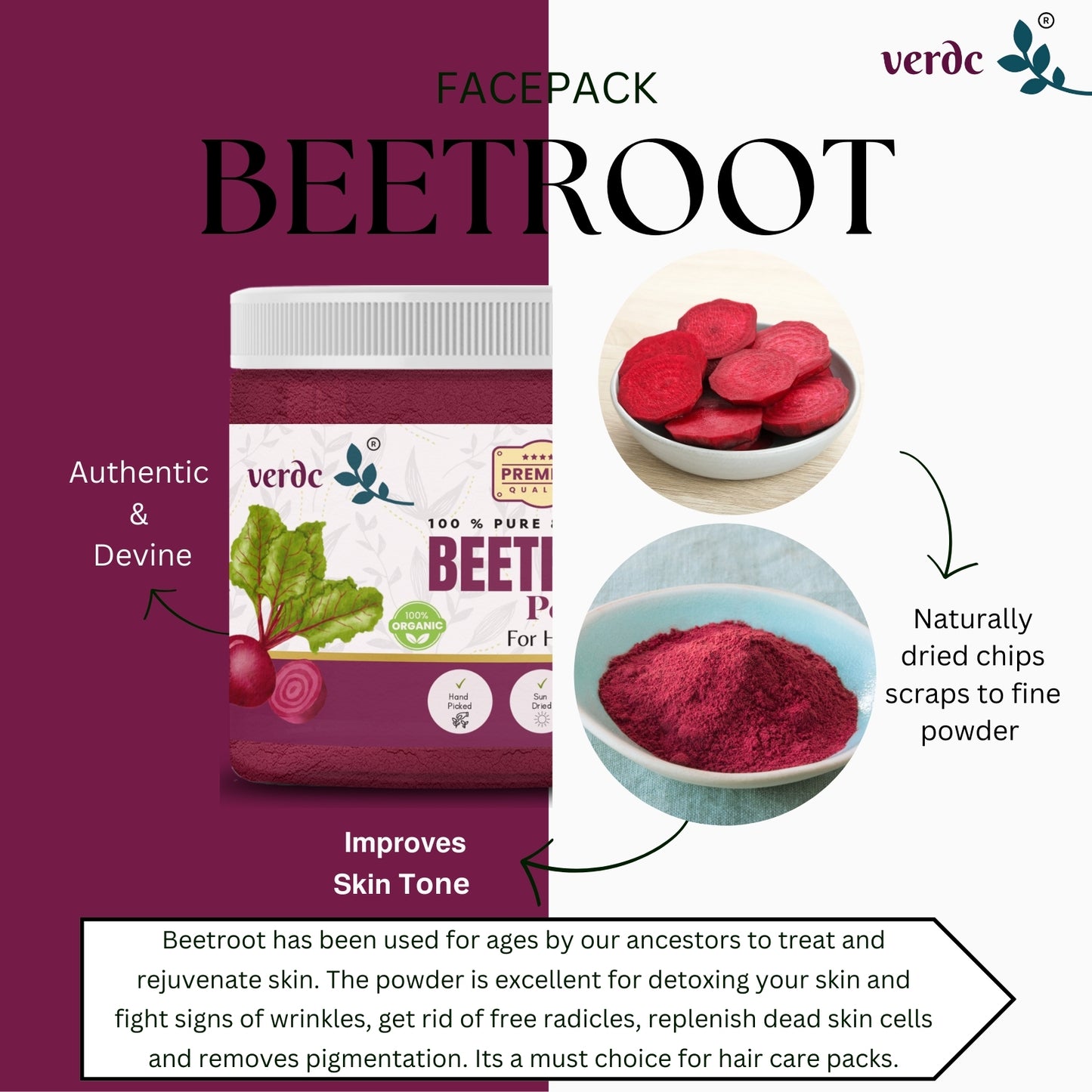 100% Pure & Natural Beetroot Powder for Face/Hair/Lips -(180 GM)