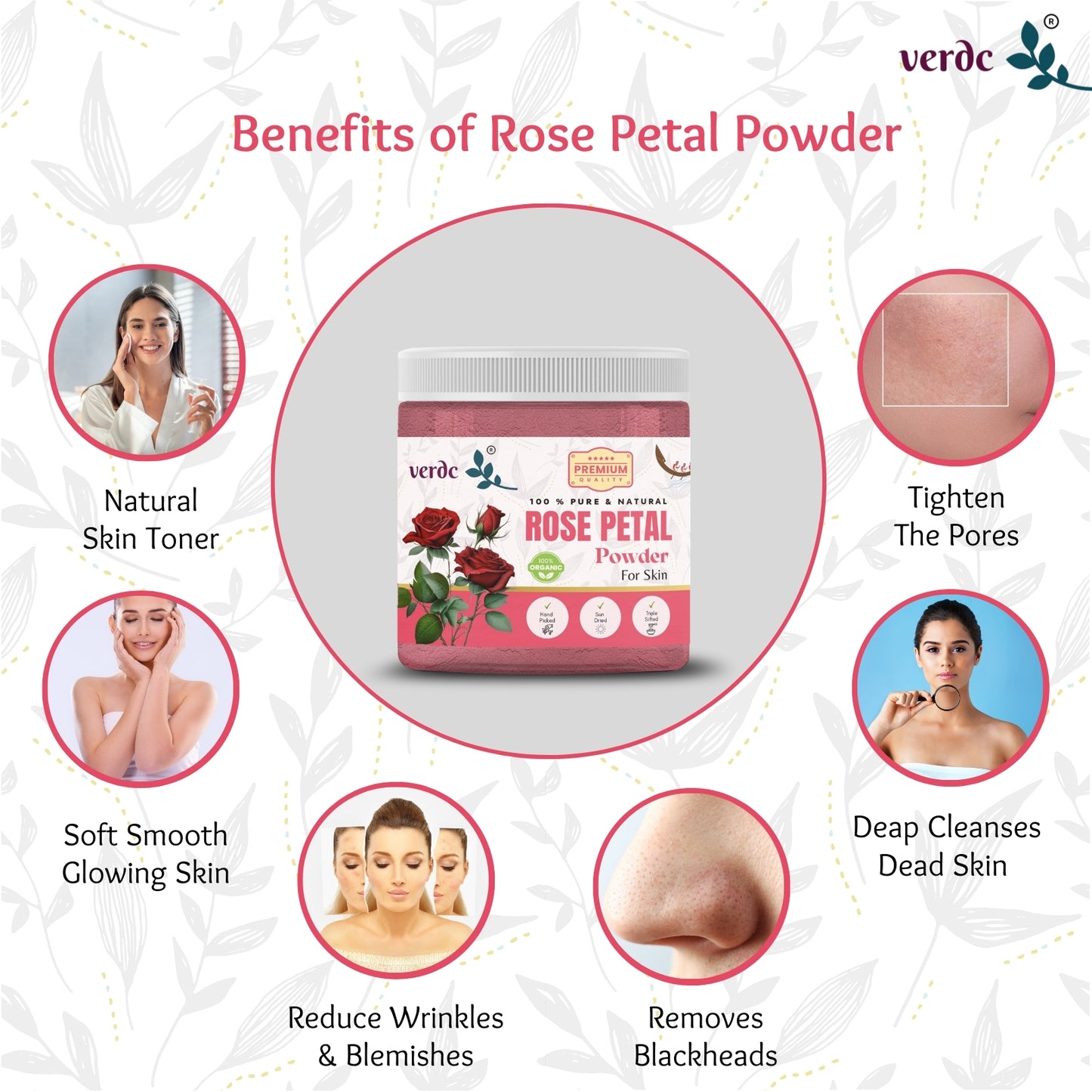 100% Pure & Natural Rose Petals Powder for Face/Hair/Lip -Glowing Skin- (100 GM)