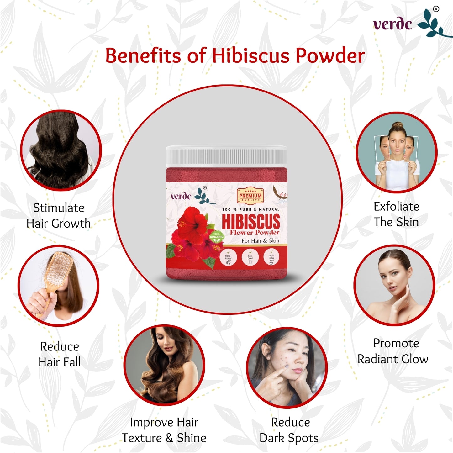Natural Hibiscus Flower Powder for Face, Skin & Hair - (200 GM)