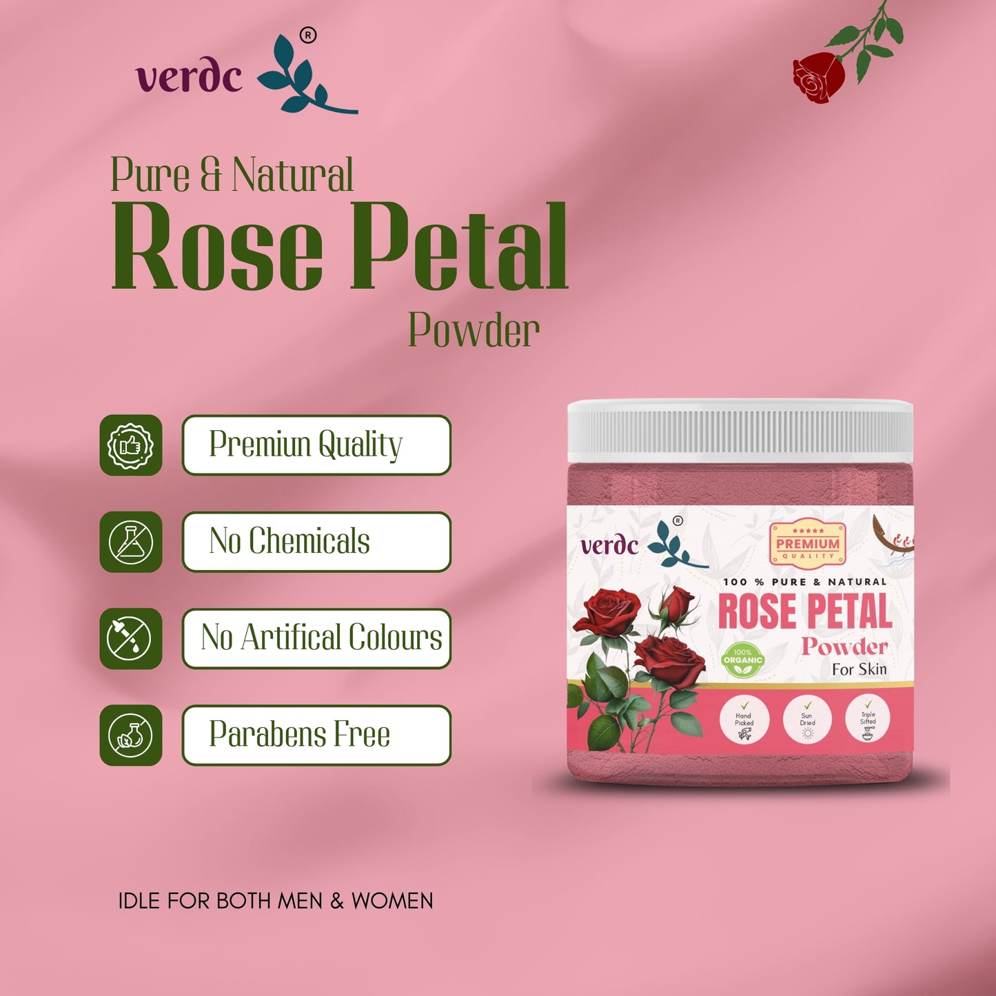 100% Pure & Natural Rose Petals Powder for Face/Hair/Lip -Glowing Skin- (150 GM)