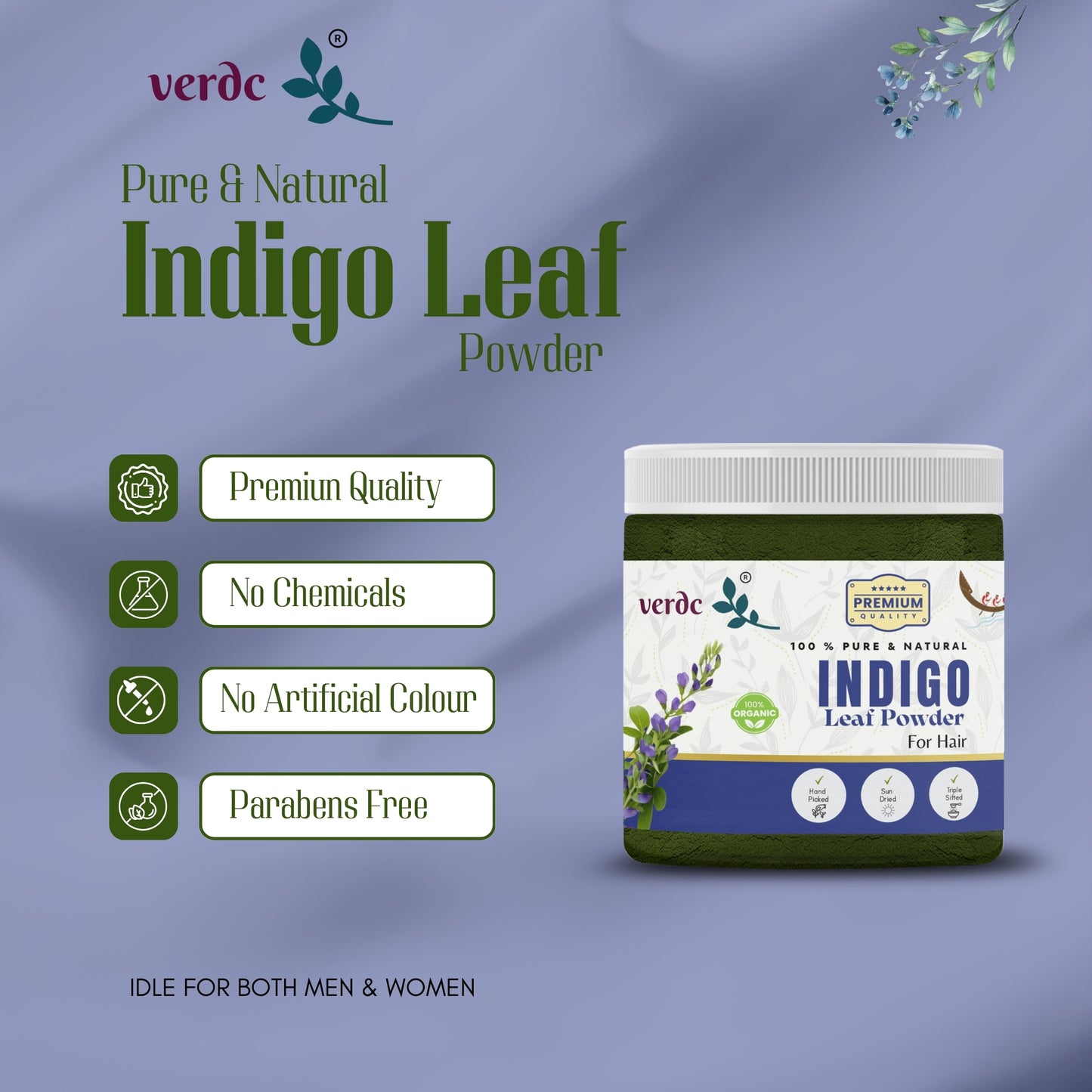 100% Pure & Natural Indigo Leaf Powder for Hair (Indigofera Tinctoria, 150 GM)