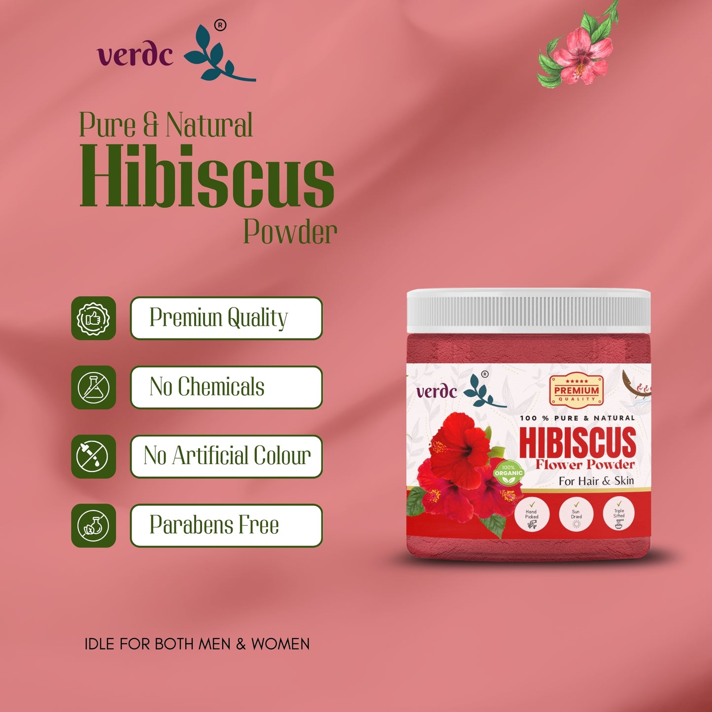 Natural Hibiscus Flower Powder for Face, Skin & Hair - (200 GM)