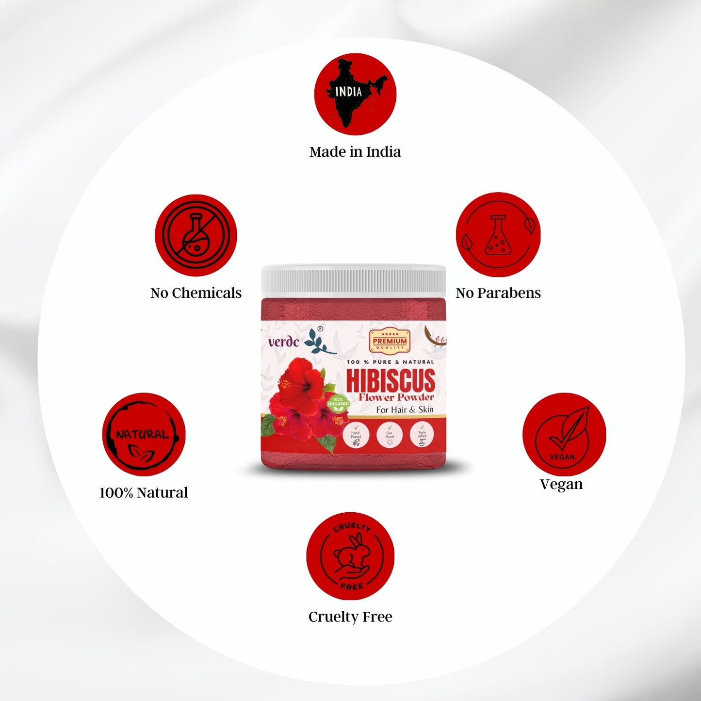 Natural Hibiscus Flower Powder for Face, Skin & Hair - (200 GM)