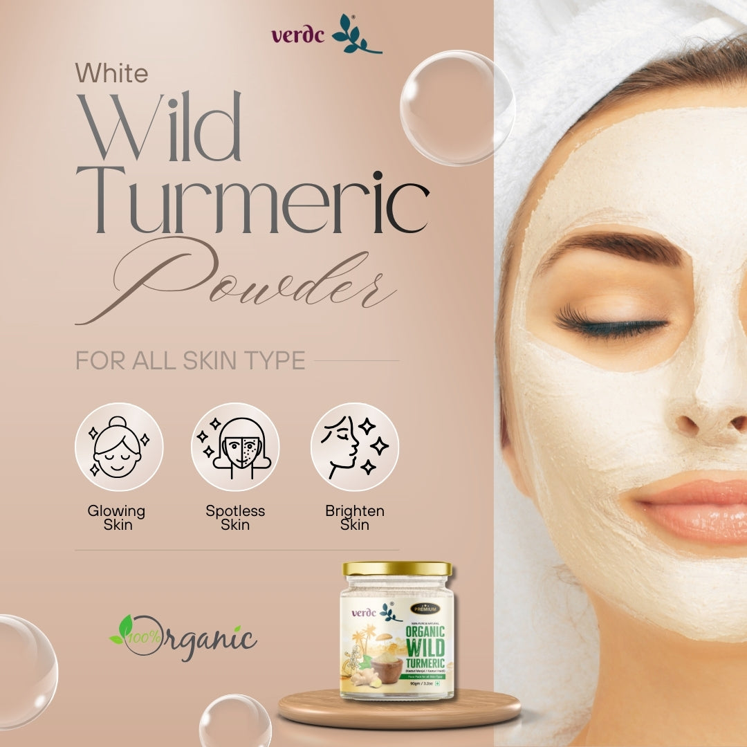 Organic Kasturi Manjal (White) 100% Natural Face Pack Powder For Glowing Skin & De-Tanning - 90 Gm