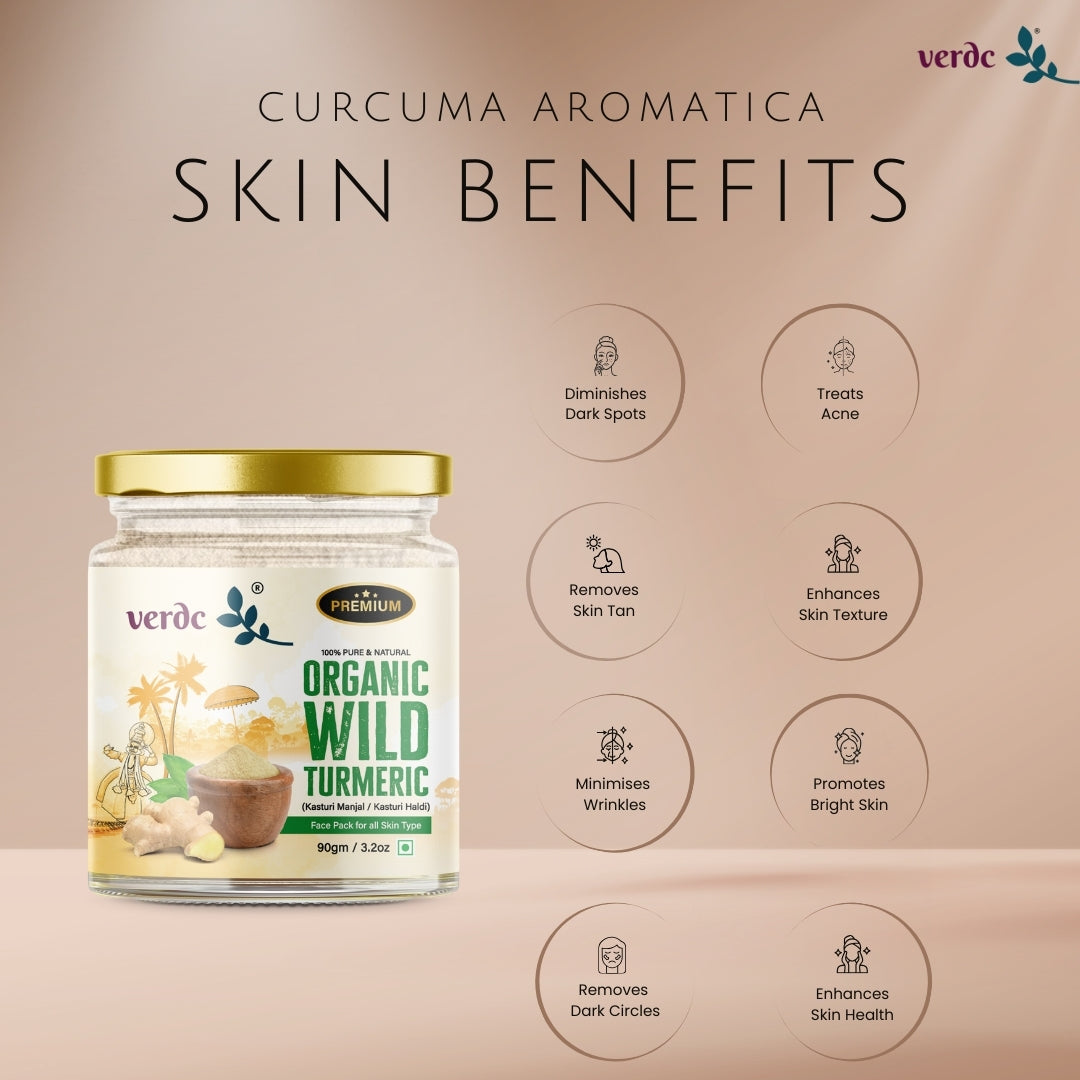 Organic Kasturi Manjal (White) 100% Natural Face Pack Powder For Glowing Skin & De-Tanning - 90 Gm