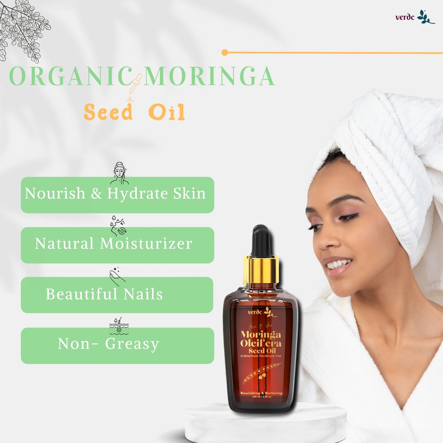 100% Pure Organic Moringa Seed Oil - Premium Moringa Oleifera Seed Oil -100 ML