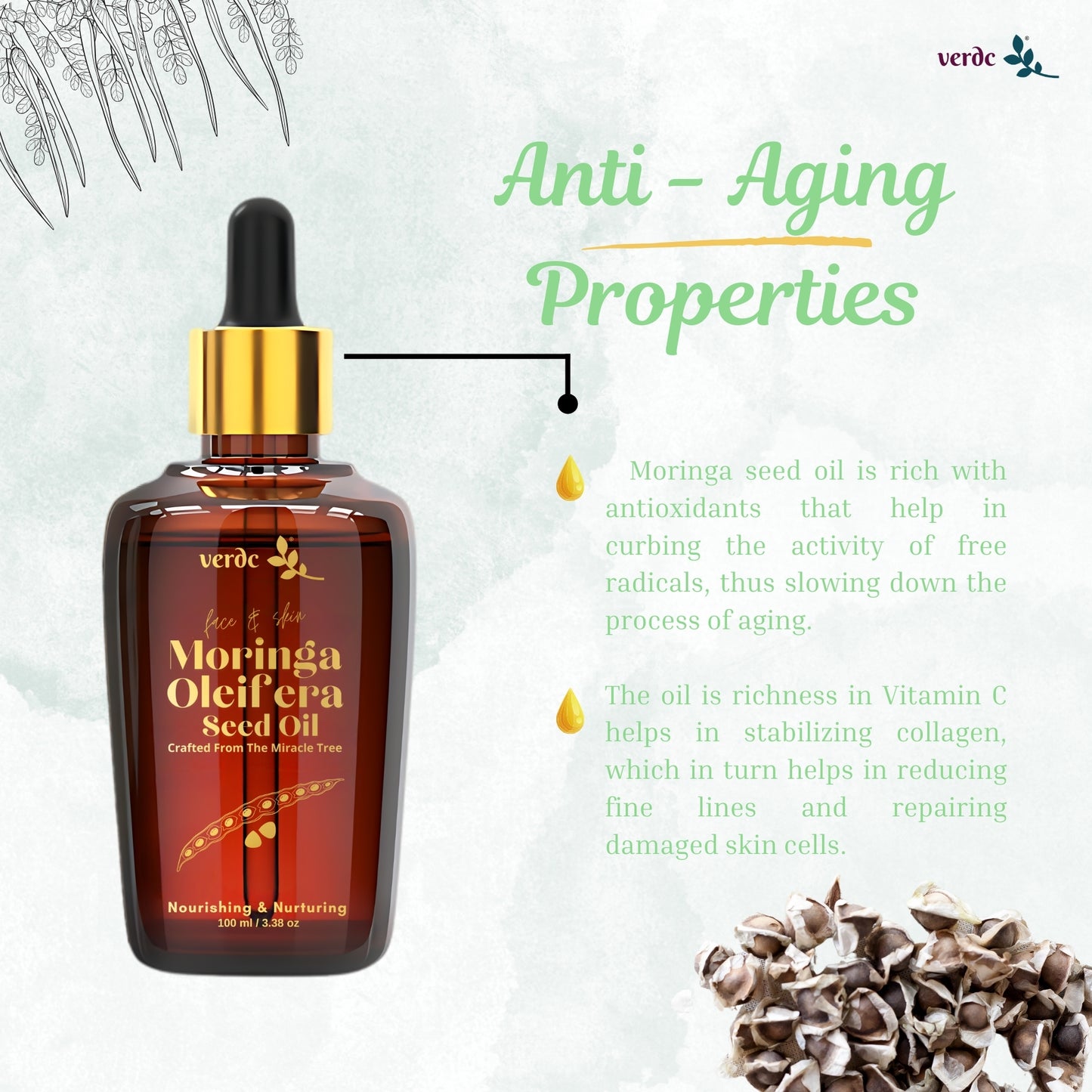 100% Pure Organic Moringa Seed Oil - Premium Moringa Oleifera Seed Oil -100 ML