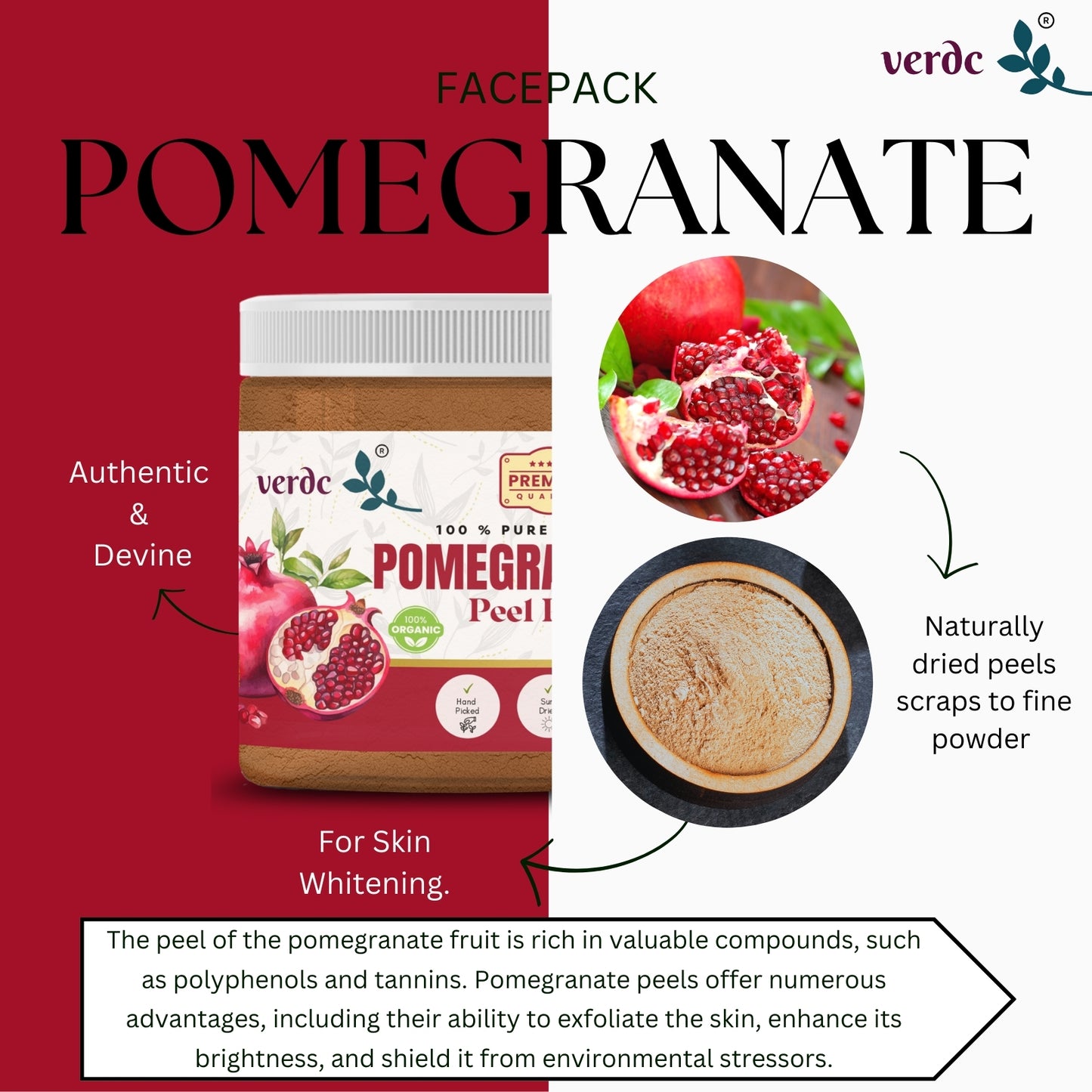 100% Pure & Natural Pomegranate/ Anar Peel Powder for Skin (180 GM)