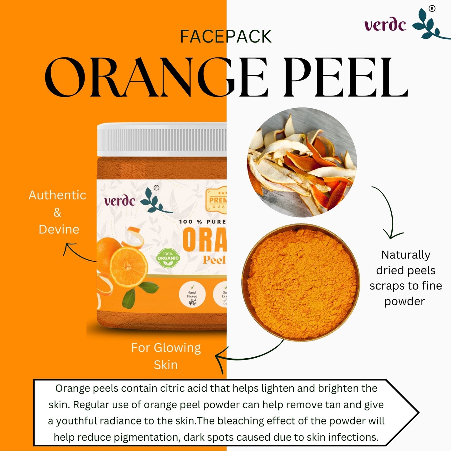 100% Pure & Natural Orange Peel Powder for Bright Skin - (150 GM)