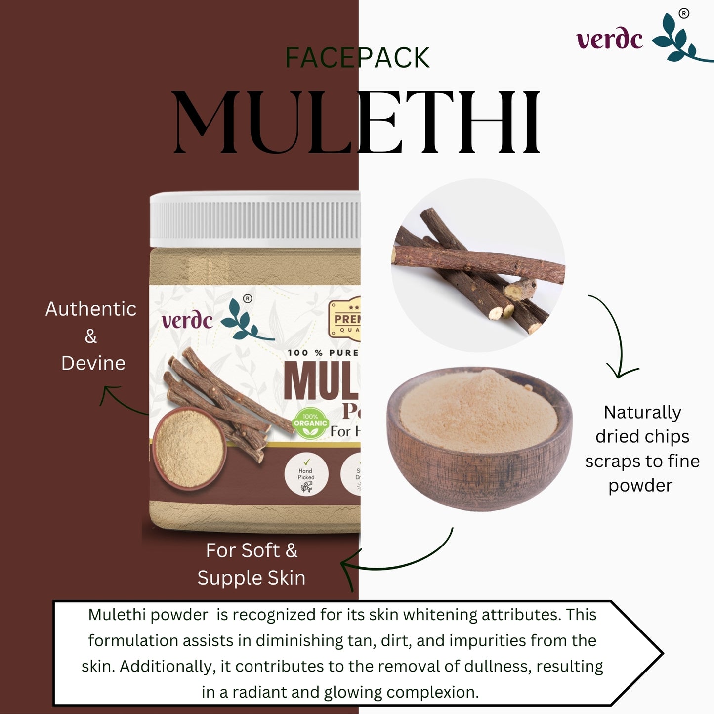 100% Pure & Natural Mulethi Powder for Face/Hair (Liquorice /Yashimadhu -100 GM)