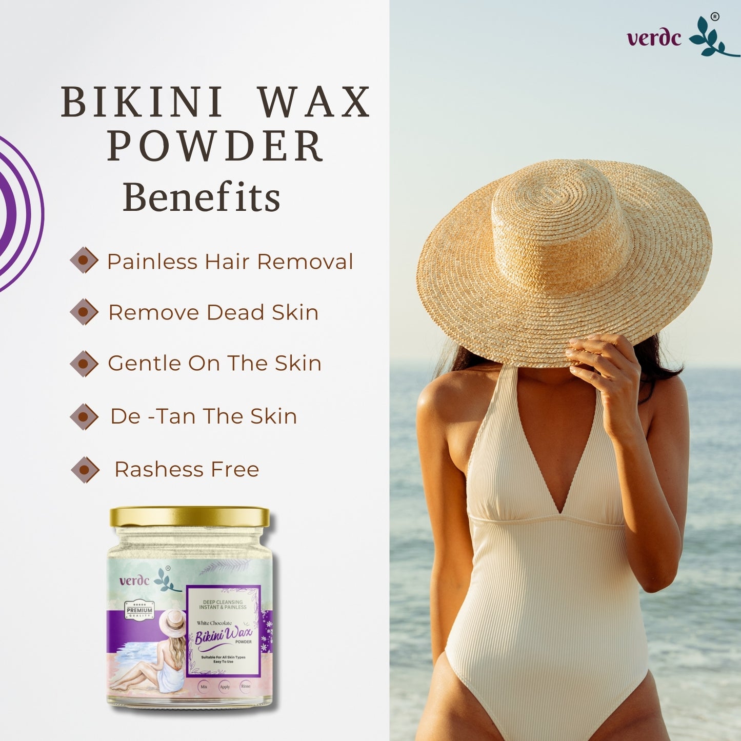 Bikini Wax Powder for Intimate Area - White Chocolate | Painless & Instant