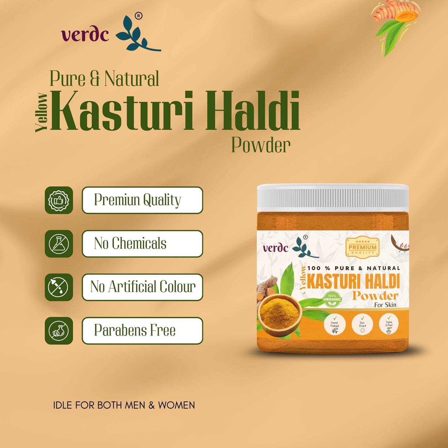 100% Pure & Natural Yellow Kasturi Haldi/Manjal Powder for Clear Skin 100 GM
