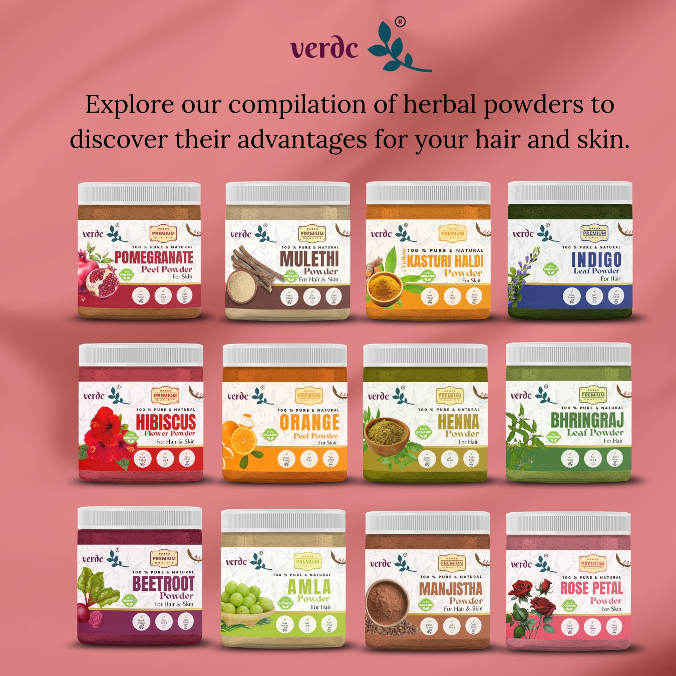 Natural Hibiscus Flower Powder for Face, Skin & Hair - (200 GM)