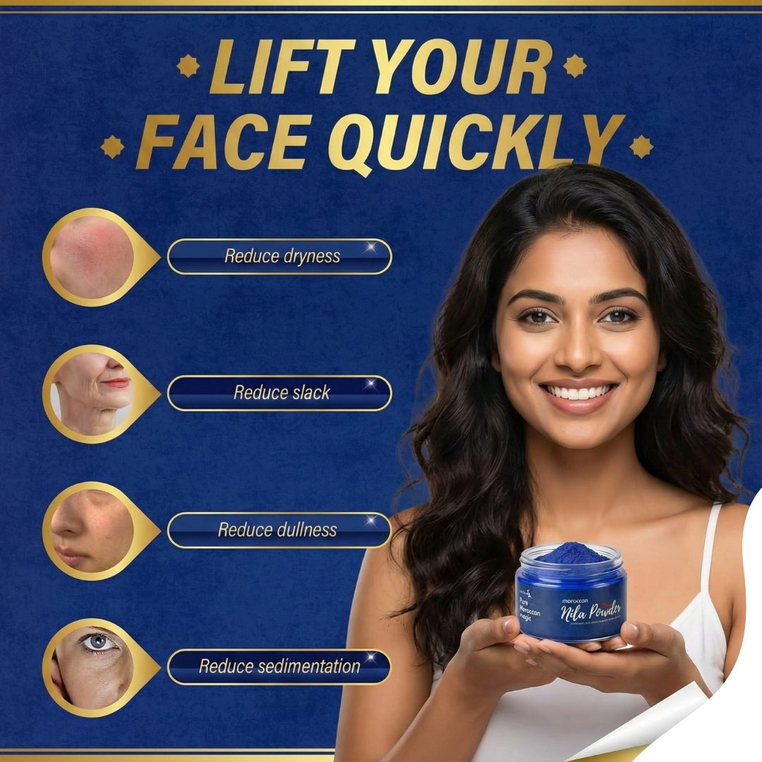 Moroccan Nila Powder 100% Authentic - Brightens & Evens Skin Tone | Face & Body Blue Clay Mask | Traditional Moroccan Skincare All Skin Types - 50 GM