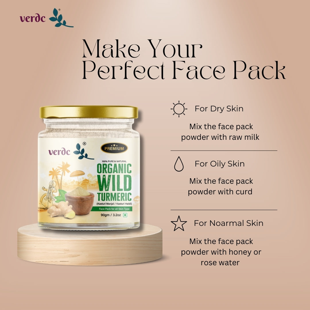 Organic Kasturi Manjal (White) 100% Natural Face Pack Powder For Glowing Skin & De-Tanning - 90 Gm